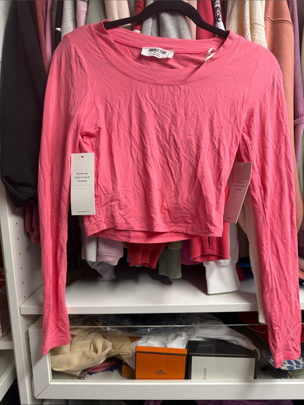 Double Zero Pink Long-Sleeve Cropped Tee